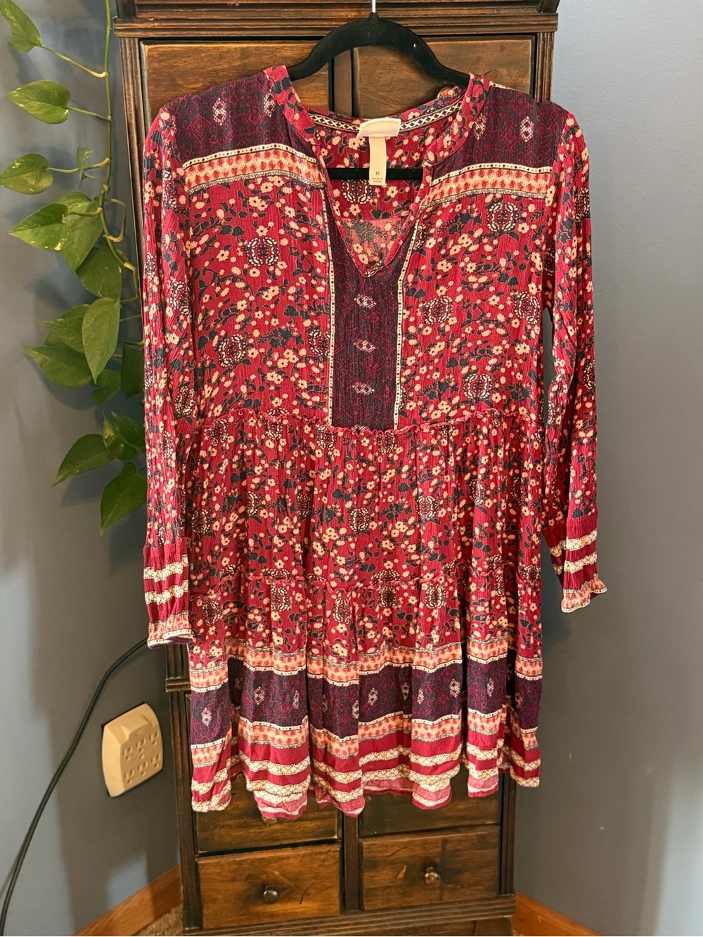 Knox Rose Burgundy Floral Boho Mini Dress
